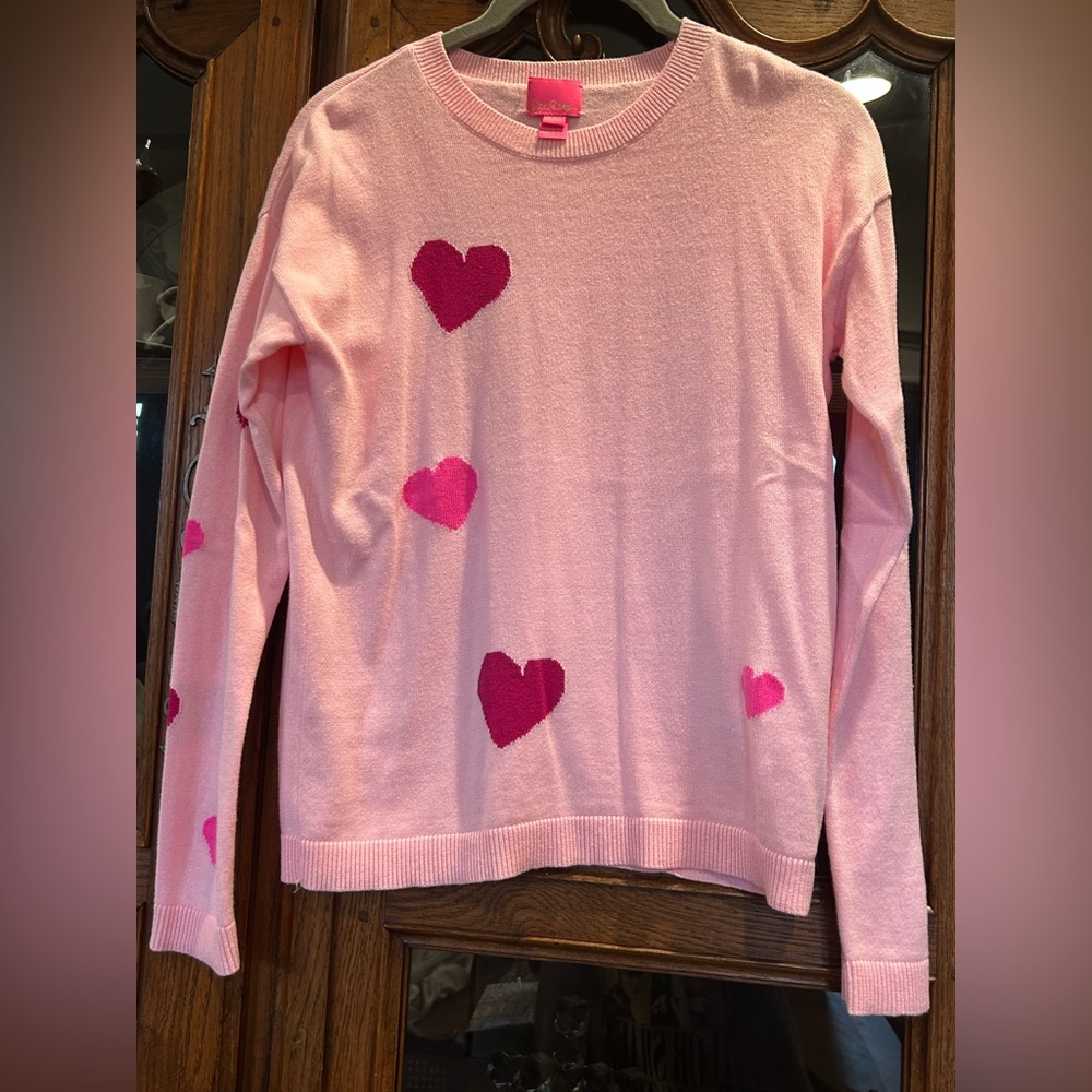 Lilly Pulitzer - Girls Mini Venla Sweater - calla Lilly pink hearts toss - XL g